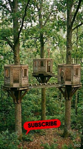 Triple cabin treehouse from start to finish #build #timelapse #forest