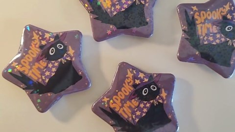 Silly Kitty Star Button Pin Spooky Time – Cartoon Badge - Etsy