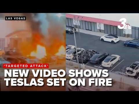 NEW VIDEO shows Tesla vehicles set on fire in 'targeted attack,' police say