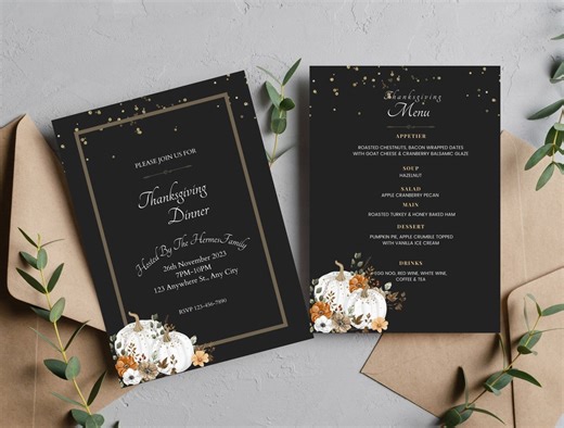 Thanksgiving Dinner Invitation Bundle: Elegant 5x7 Card (canva Editable, Digital Download) - Etsy