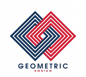 Geometric vector line art logo isolated on white, abstract linear...