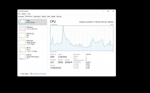Windows任务管理器_CPU性能监控