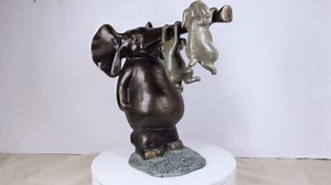 Ebros Aluminum Metal Whimsical Safari Elephant Standing with Two Playful Rabbits Hanging On Its Trunk Garden Statue 13" Tall Elephants and Bunnies Lawn Patio Pool Deck Home Decor Figurine Sculpture