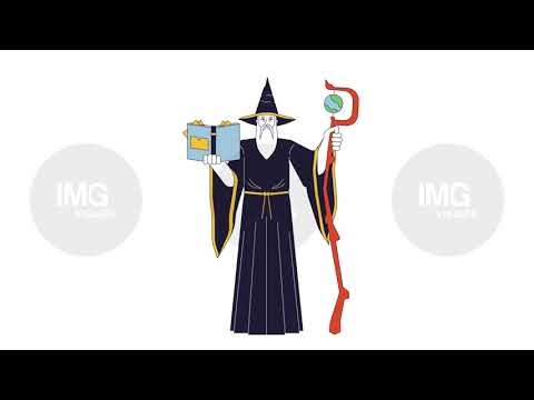 Wizard with magic book and staff 2D character animation