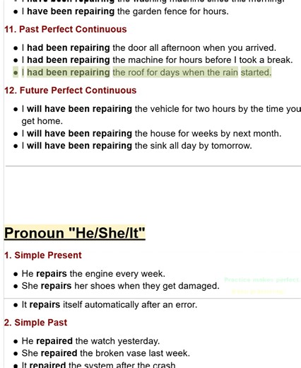 Verb 'To Repair' in 12 English tenses with examples | Empowering English Learning
