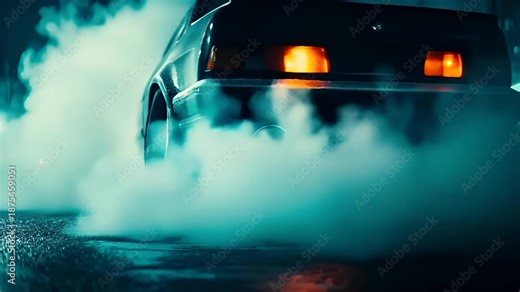 Air pollution. Environment conservation. Industry. car in motion with smoke coming out of exhaust pipe and rear lights.