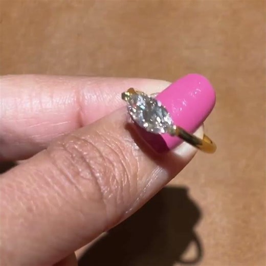 Marquise Lab Diamond Solitaire Ring_ Solid Yellow Gold East-west Setting Ring