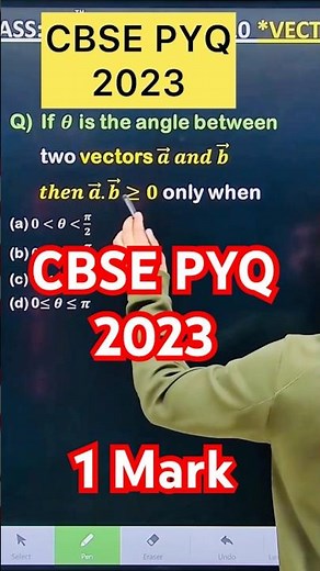 Q) If 𝜽 is the angle between two vectors 𝒂 ⃗ 𝒂𝒏𝒅 𝒃 ⃗ , 𝒕𝒉𝒆𝒏 𝒂 ⃗.𝒃 ⃗≥𝟎 only when