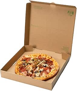 Restaurantware Eco Pie 12.6 x 12.6 x 1.7 Inch Pizza Boxes 50 Corrugated Pizza Delivery Boxes - Repurpose As Plates Sturdy Kraft And Green Paper Take Out Boxes Greaseproof Disposable