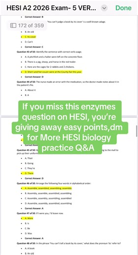 Enzymes are one of the most tested HESI biology topics. Don’t let trick wording take your points. Practice smarter #HESIA2 #HESIbiology #Prenursing #NursingStudents