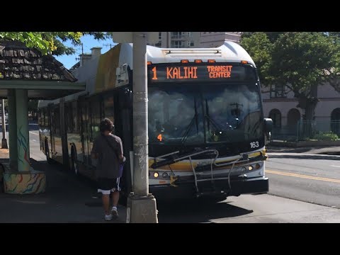 Thebus Honolulu Bus' 163 New Flyer DE60LFR Route 1 Kalihi Transit Center