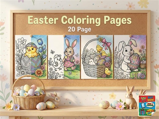 20 Easter Coloring Pages Printable, Cute Bunny and Chick Coloring Book, Easter Egg Designs, Spring Kids Activity, Easter Basket Stuffer, Dig - Etsy