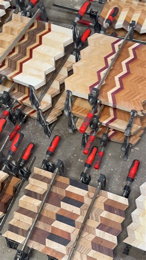 Colors Of The Wood on Instagram: "Nothing better than a workshop floor full of pattern glue-ups! 😆 #woodworking #woodworker #woodwork #workshop"