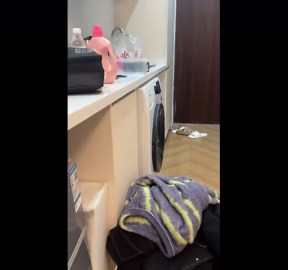 Washing machine dances on its shelf in Sichuan, China