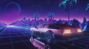 Loop Car and background neon retro wave 80s style
