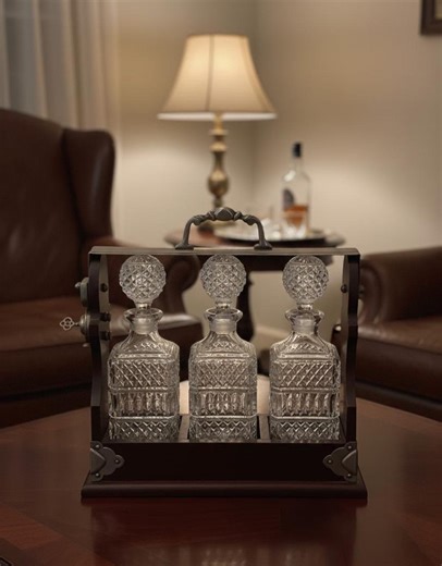 Antique Edwardian 3-bottle Cut Glass Decanter Tantalus, Mahogany Lockable Barware, Home Decor, Birthday Xmas Gift Her Wife Him Dad Husband - Etsy