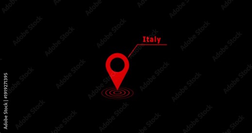 location pin animation. 4k italy map tracker icon. gps navigation pointer alpha channel