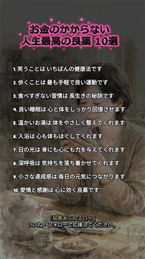 お金のかからない人生最高の良薬 10選 #シニア #中高年 #健康習慣 #長生きの秘訣 #暮らしの知恵