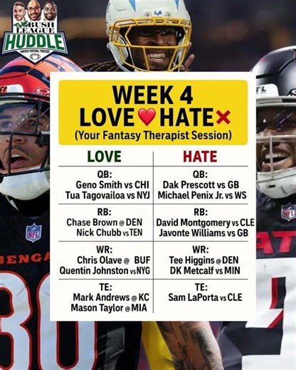Week 4 Fantasy Football LOVE ❤️ / HATE ❌ | Start/Sit Picks You NEED! 2QB/Superflex