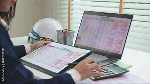 Expert woman asian female people review data number costing managerial account prepare monthly actual cost variance report at tax audit office. ESG sheet budget control ERP process service project. Stock Video