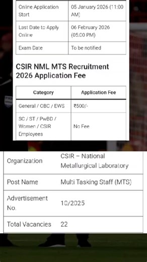 CSIR NML MTS Recruitment 2026 | Vacancies, Qualification, Salary & Apply Online