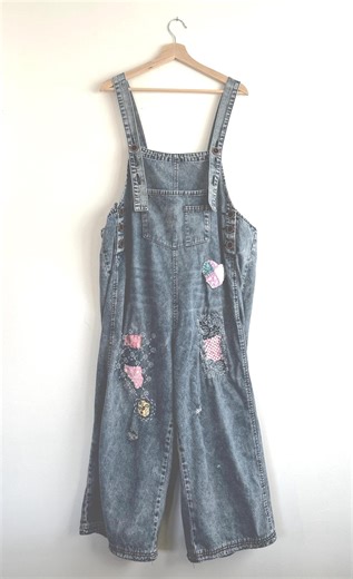 LOVE ANYWAY Denim Bib Overalls | Sashiko Stiching   Vintage Fabrics   Quilted Heart | One of One - Etsy