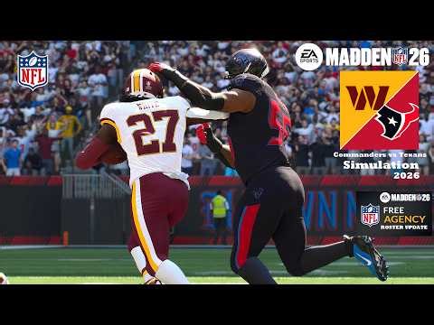 Madden 26 Jerome Ford Commanders vs David Montgomery Texans - Updated Roster Sim 2026 Game Play