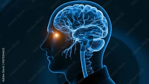 Digital brain scan shows medical xray visualization. Human neurology anatomy with brain activity. Medical scan reveals brain structure. Digital technology displays neurology. Xray brain imaging.