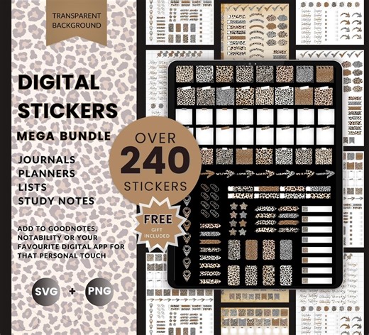 Leopard Print Bundle Digital Stickers | Notability Stickers | Goodnotes | Journalling, Planners | Instant Download | Stationary Bundle - Etsy