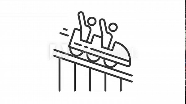 Animated rollercoaster riding icon. Ride amusement line animation. Fairground rail attraction. Extreme vacation. Black illustration on white background. HD video with alpha channel. Motion graphic