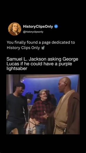 History Clips Only on Instagram: "Purple Power 💜 While preparing to play Mace Windu in the Star Wars prequel trilogy, Samuel L. Jackson asked George Lucas for a purple lightsaber. Large battle scenes made it hard to spot individual Jedi, so he wanted a unique color. Lucas agreed, breaking tradition and introducing something entirely new to the saga. The choice reshaped Mace Windu’s identity and created an instant visual icon. Purple lightsabers quickly became fan favorites, symbolizing individu