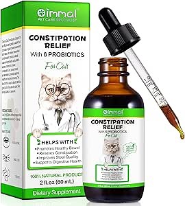 Cat Constipation Relief & Laxative Drops with 6 Probiotics | Natural Stool Softener for Cats | Easy to Digest, Grilled Chicken Flavor | Supports Digestive Health | 2 fl Oz Liquid Formula
