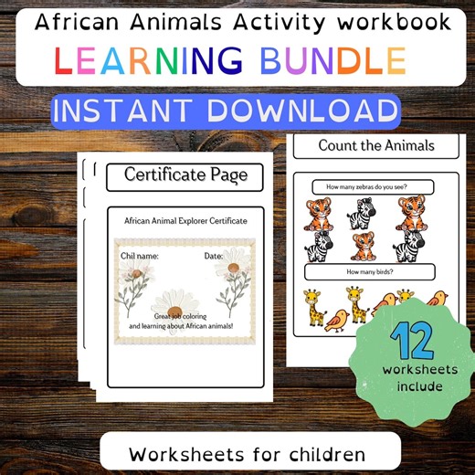 African Animals Activity Workbook for Kids | Safari Animals Worksheets | Preschool & Kindergarten Activities - Etsy Australia
