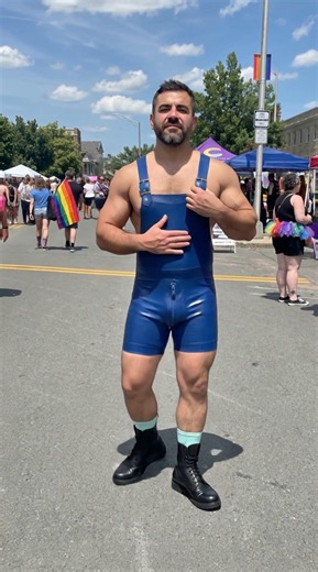 Blue Leather Wrestling Singlet Backstage Look | Outfit Check