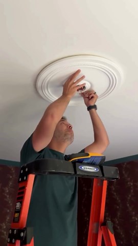 JULIA MARCUM · CLJ 🏡 on Instagram: "Installing a ceiling medallion is easier than we thought! This how-to has no business being this easy for how moody and dramatic (and, okay — fancy) the result is. We used five trusty tools from @loweshomeimprovement and sourced the show-stopping medallion from Lowe’s, too! I’m linking to all of my favorites in Stories and on ChrisLovesJulia.com. Bring on the drama👇 #lowespartner 1. Apply Liquid Nails adhesive around the back of the medallion, and attach it 