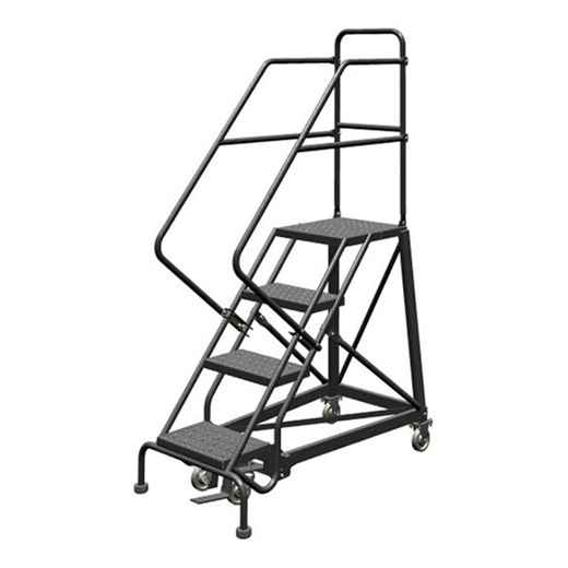 Tri-Arc 4-Step Easy Climb 50-Degree Slope Rolling Safety Ladder with Perforated Tread and 16" Step Width KDEC104166 - 450 lb. Capacity
