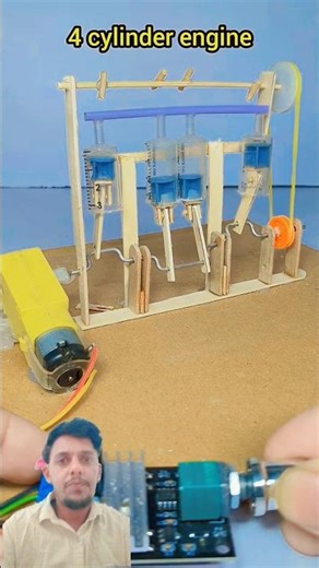 Homemade 4 cylinder engine #project #experimnent #youtubeshort #tech #carengine #shortvideo
