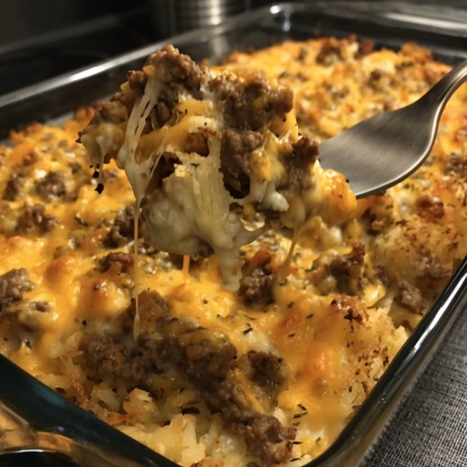 Creamy Hamburger Hash Brown Casserole 🧂 Ingredients 1 lb ground beef 1 small onion, chopped 1 can (10.5 oz) cream of mushroom soup (or cream of chicken) 1 cup sour cream 2 cups shredded cheddar cheese, divided 1 (30–32 oz) bag frozen shredded hash browns, thawed Salt & black pepper, to taste 👩‍🍳 Instructions Cook the Beef Preheat oven to 375°F (190°C). In a skillet, cook ground beef and onion until browned. Drain excess grease. Season with salt and pepper. Mix the Filling In a large bowl, com