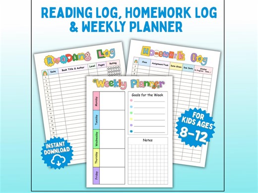 Reading Log, Homework Log & Weekly Planner Printable Bundle | School Organizer for Ages 8–12 | Upper Elementary PDF - Etsy