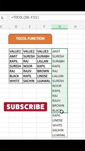 TOCOL FUNCTION IN EXCEL #excel #spreadsheetmagic #spreadsheetmagic #excelformula #exceltips