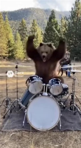 Bear Goes Full Rockstar on the Drums 😂🥁 | sora 2 | #shorts #ai #sora #bear #drums #aivideo