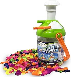 Water Balloon Pump with Tying Tool & Carrying Handle | Easy-to-Use Balloon Inflator Comes with 300 Water Balloons | Features Durable PVC Construction for Endless Outdoor Fun