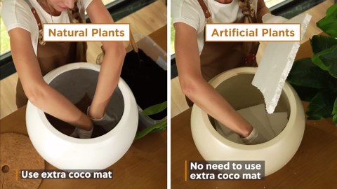 KUTE NEST 16" H x 20" D Premium Globo Fiberstone Round Planter with Drainage Hole, Smooth Finishes, Weather Resistant for Indoor and Outdoor Use, Included 2 Extra Coco Mats (Black, 13.5" Pot Opening)
