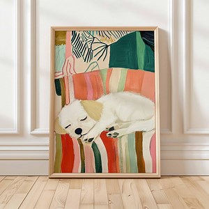 Peinture chiot Golden Retriever - Labrador Retriever blanc petit chien art mural, portrait d'animal de compagnie impression chien endormi (téléchargement numérique) - Etsy France