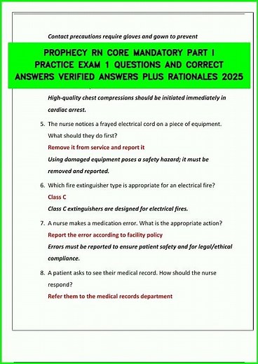 PROPHECY RN CORE MANDATORY PART I PRACTICE EXAM 1 QUESTIONS AND CORRECT ANSWERS VERIFIED ANSWERS PLU