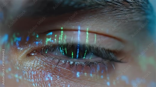 Human eye with digital binary code reflection