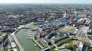 Dunkirk, France, city center, city hall and port.