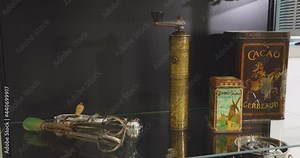 Panning movement view part of an old ice-cream maker accessories.