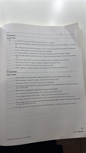 PRETEST True or False An individual who collects blood specimen... | Filo