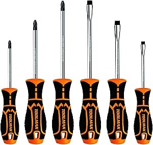 Screwdriver Set TOOLMAK 6PCS Professional Magnetic Tip screwdriver kit with 3 Slotted Tips and 3 Phillips Non-Slip Handle for Home Repair Improvement Craft and More